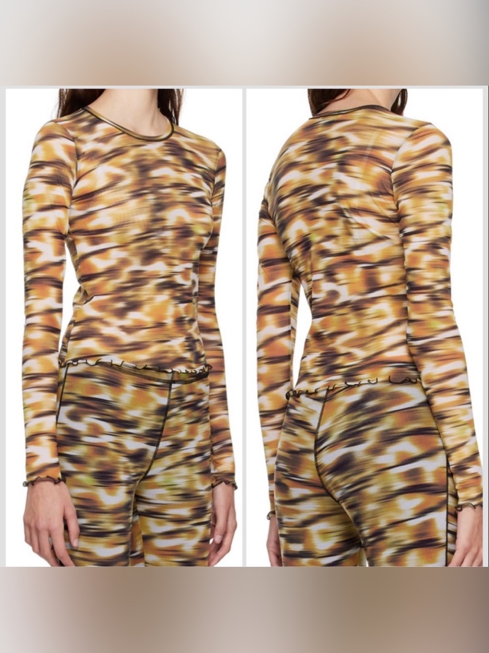 NWT Priscavera Printed Mesh Top in Fall Color Palette